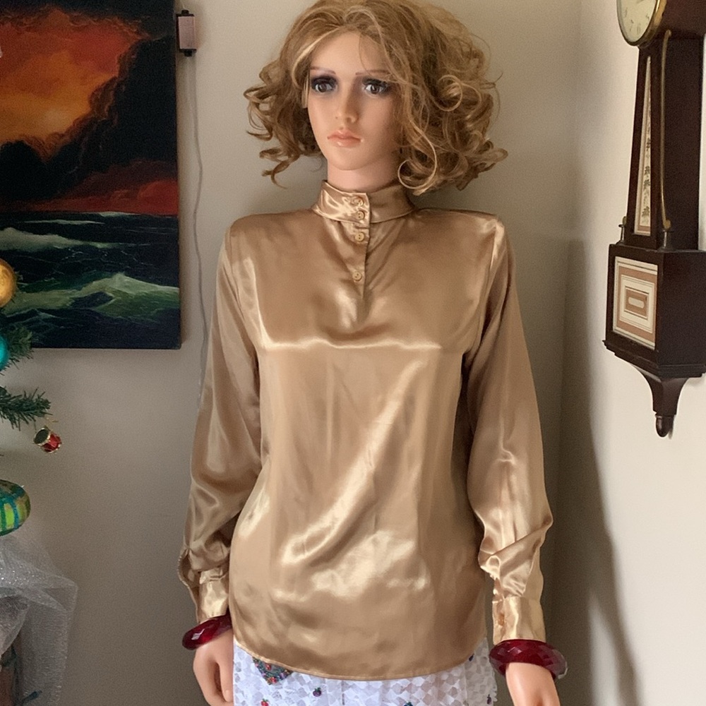 🔥💋Vintage Rebecca Malone Gold Blouse 6 EUC
